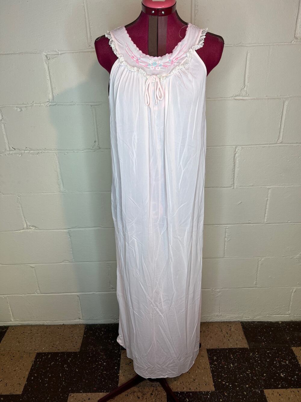 nightgown satin pink embroidered collar